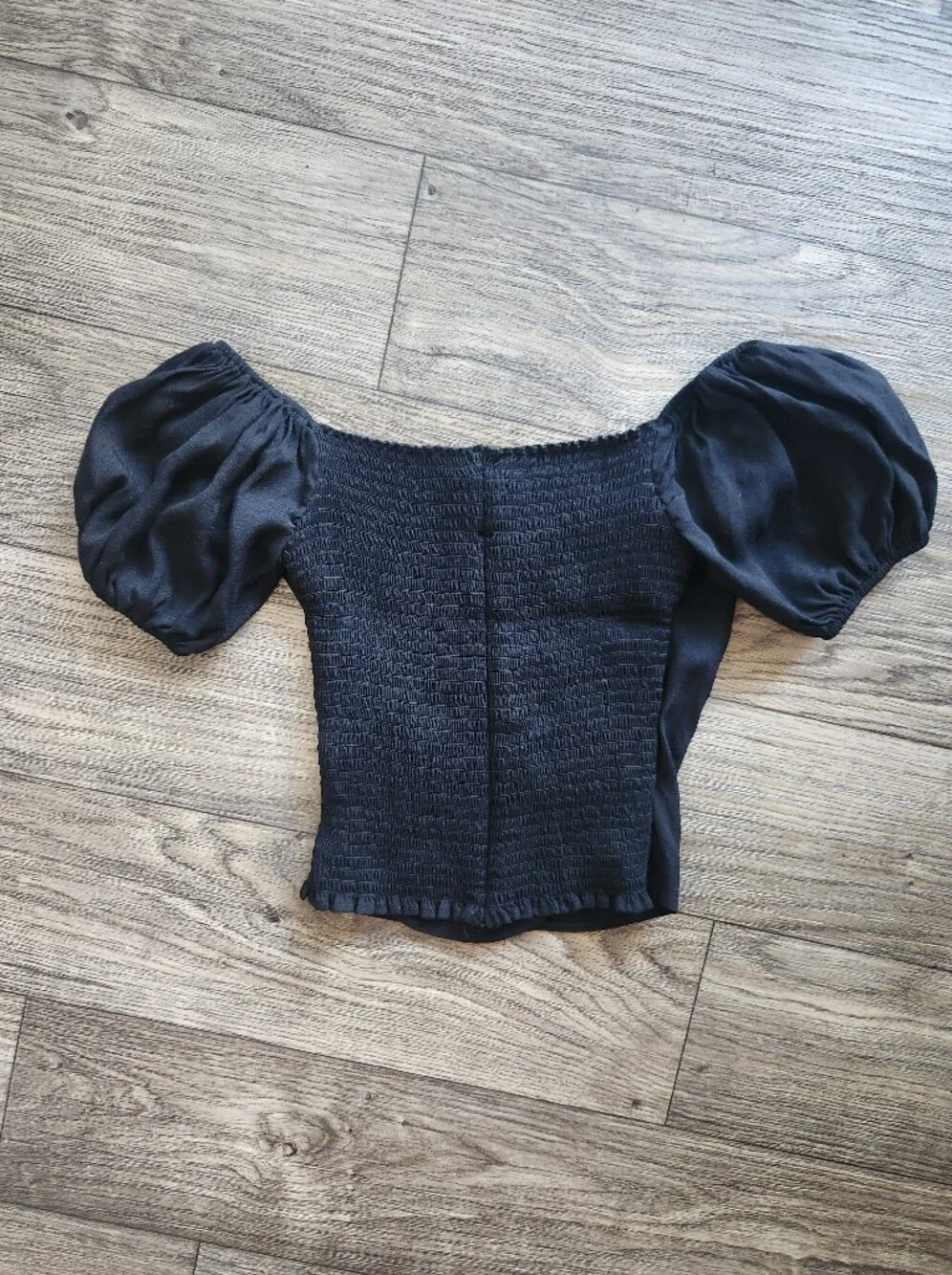 Reformation Lampone Off Shoulder Black Puff Sleep Faux Wrap Top Size 2
